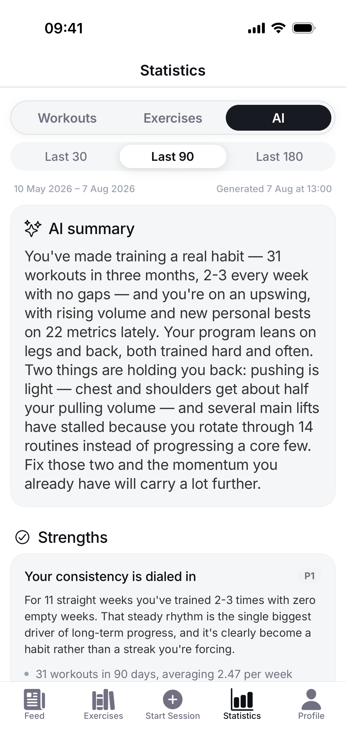 Braced AI analysis and recommendations screen