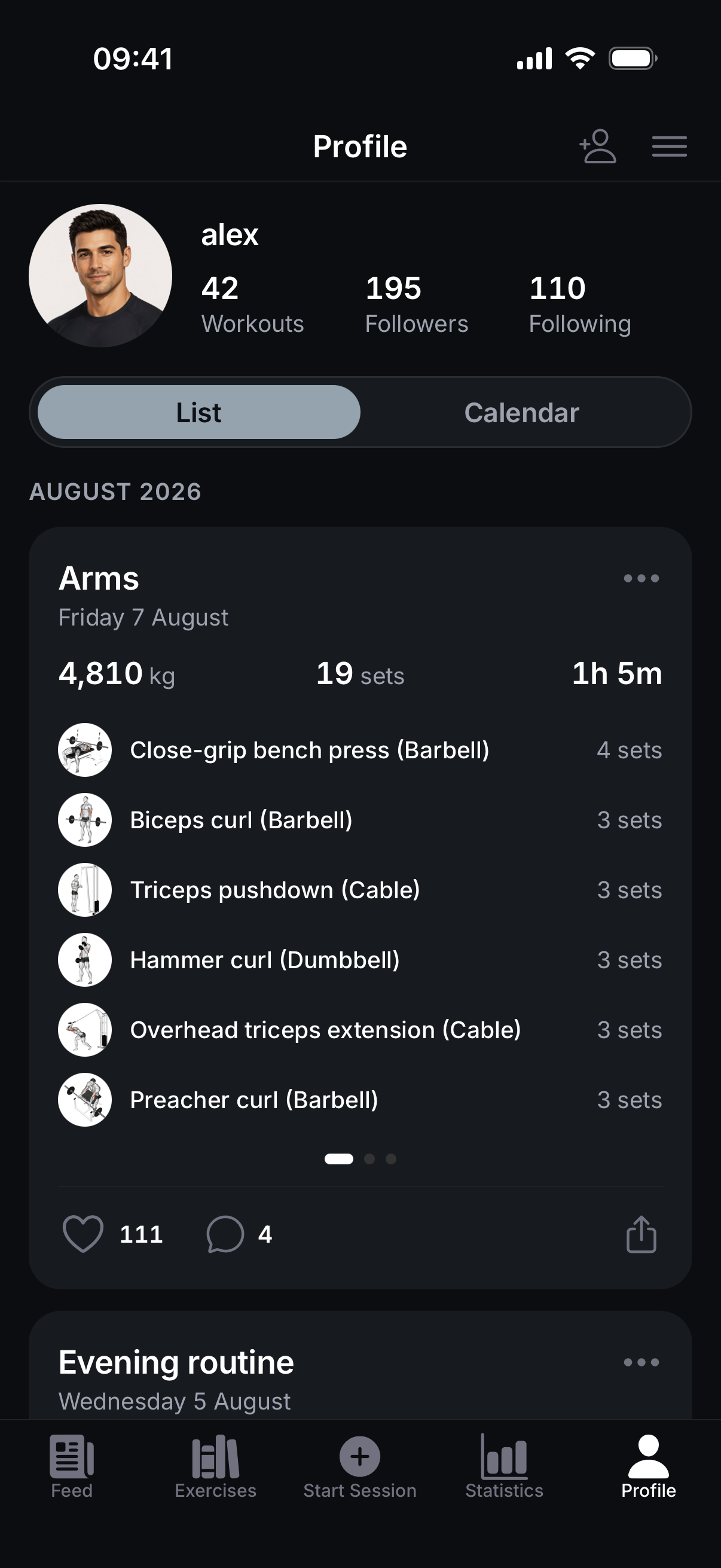 Braced profile screen in dark mode